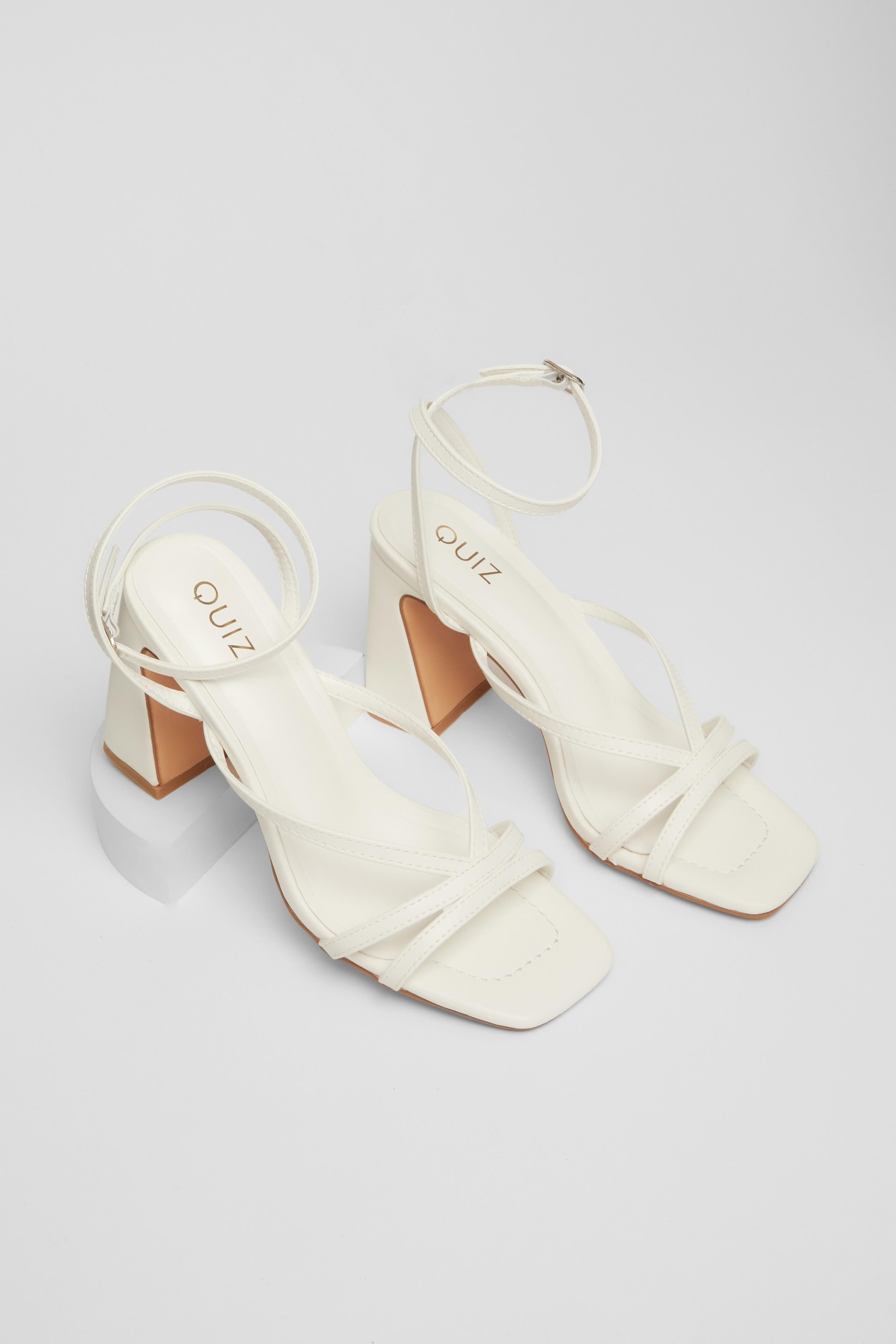 Quiz White Strappy High Block Heels image 2