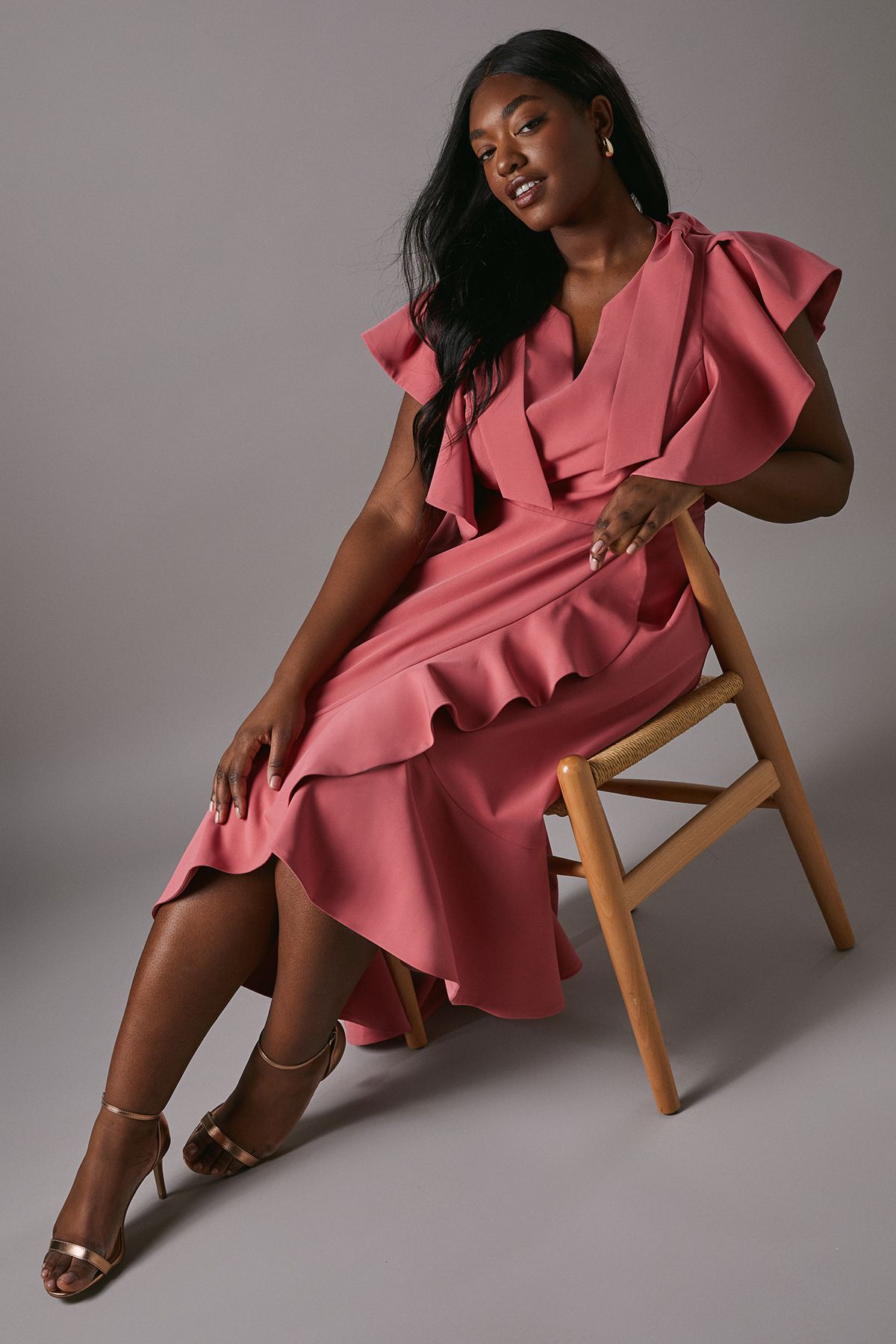 Coast Plus Crepe Ruffle Wrap Midi Dress Blush image 1