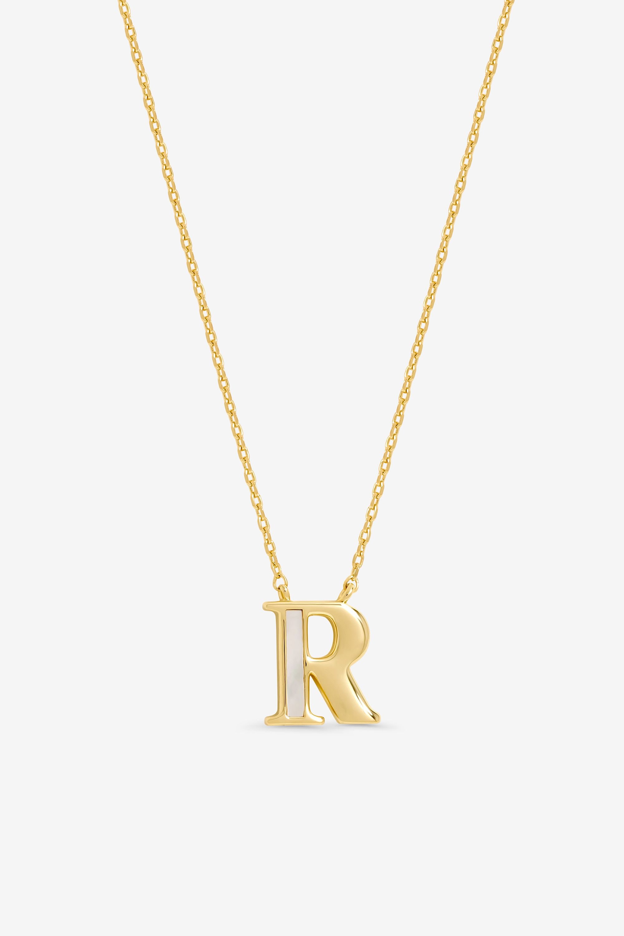 Inicio 14K Real Gold Plated and Mother of Pearl Initial Pendant - R image 1