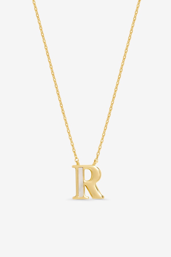 Inicio 14K Real Gold Plated and Mother of Pearl Initial Pendant - R