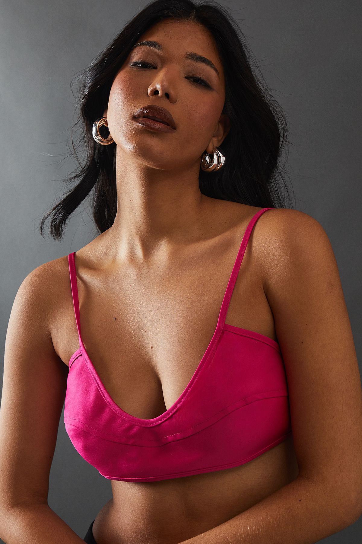 Warehouse Heavy Satin Strappy Seaming Bralette Hot Pink image 2