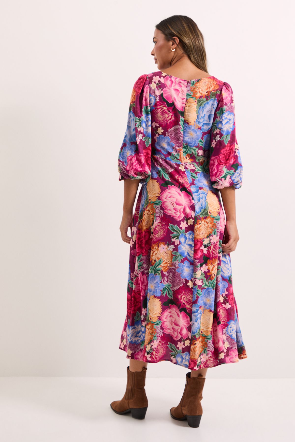 Dorothy Perkins Floral Ruched Bust Drop Waist Midi Dress Floral image 5