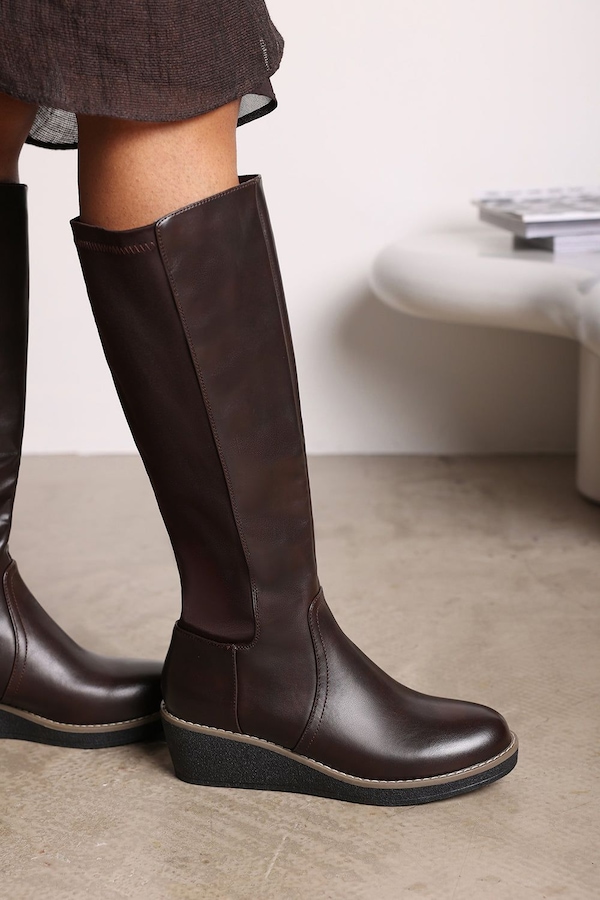 Where's That From 'Livia' Knee High Wedge Boot With Stitch Detail