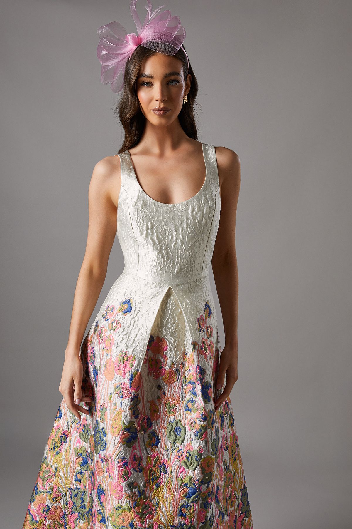 Coast Floral Jacquard Fit And Flare Midi Dress Cream image 2