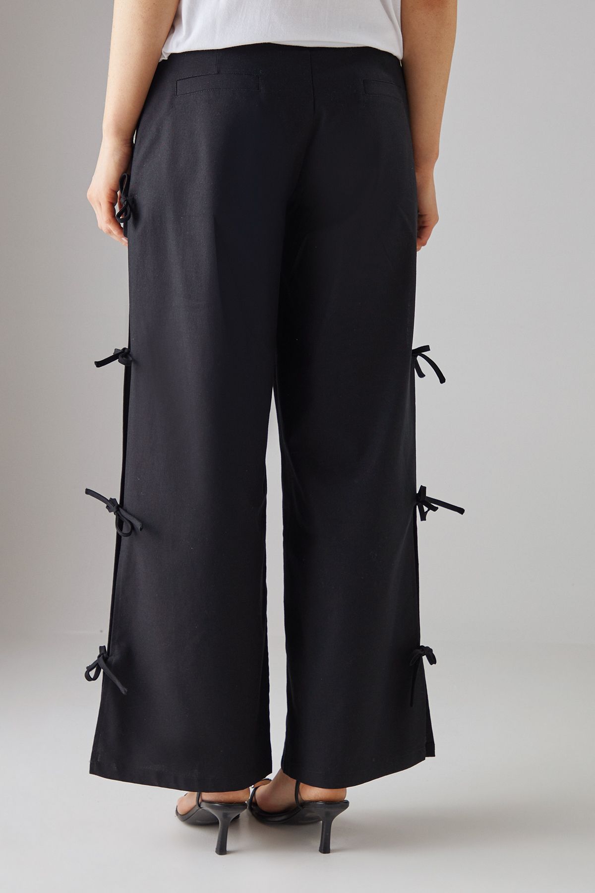 Warehouse Tie Side Wide Leg Trousers Black image 3