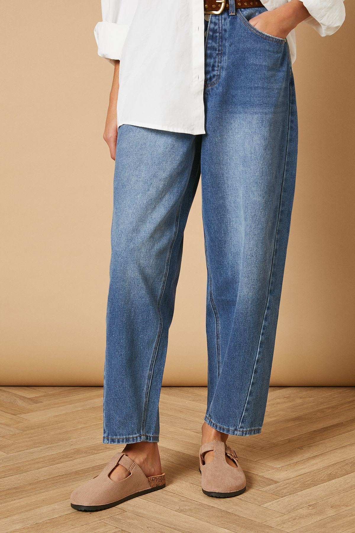 Oasis Emmeline Faux Suede T Bar Mary Jane Closed Toe Footbed Mules Taupe image 2