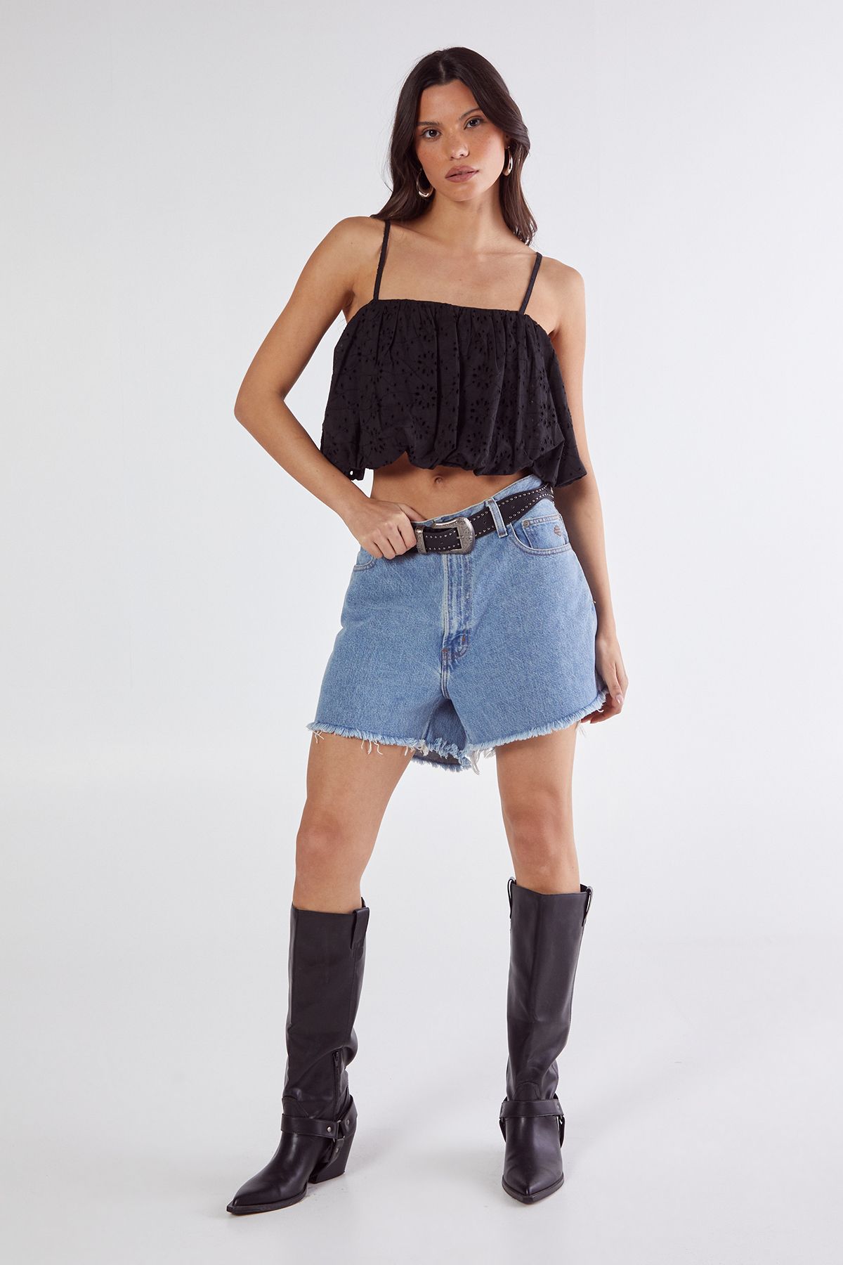 NastyGal Broderie Puffball Cami Top Black image 1