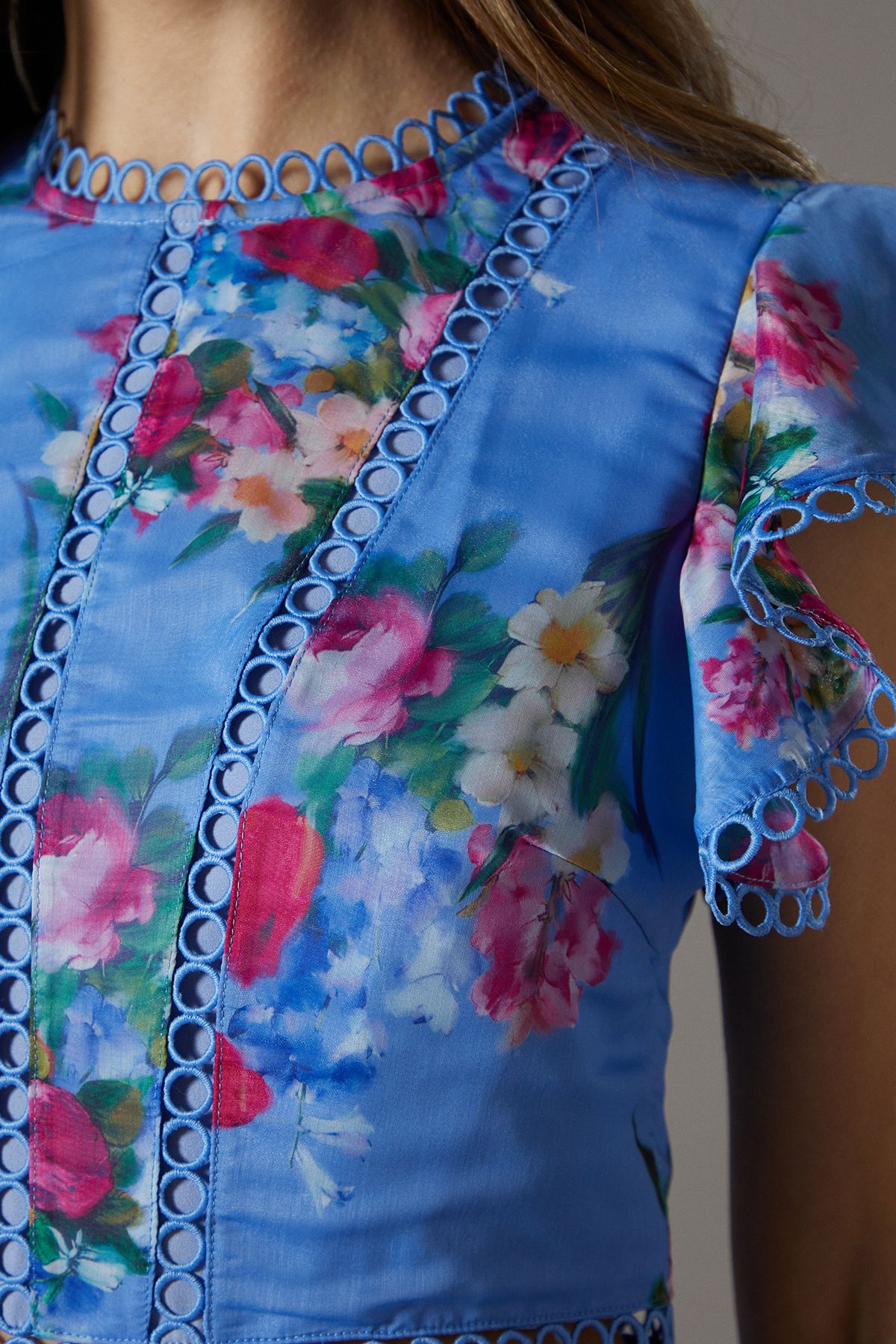 Coast Lace Trim Tiered Organza Midi Dress Blue image 5