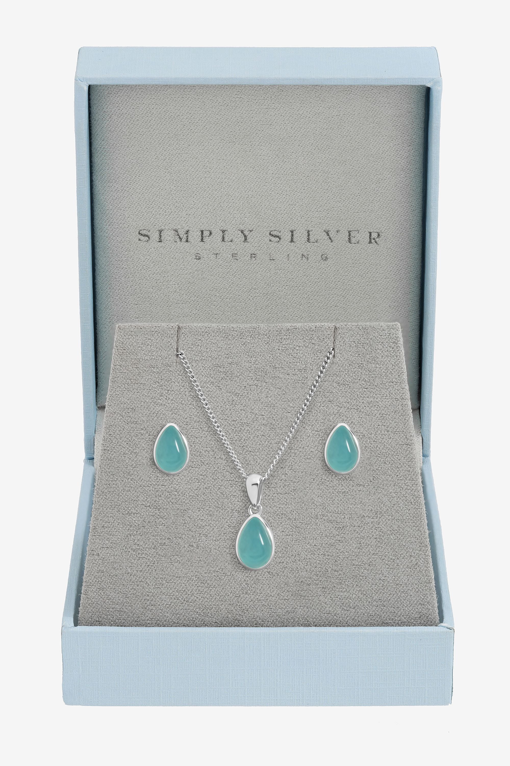 Inicio Sterling Silver Plated Turquoise Peardrop Set - Gift Box
