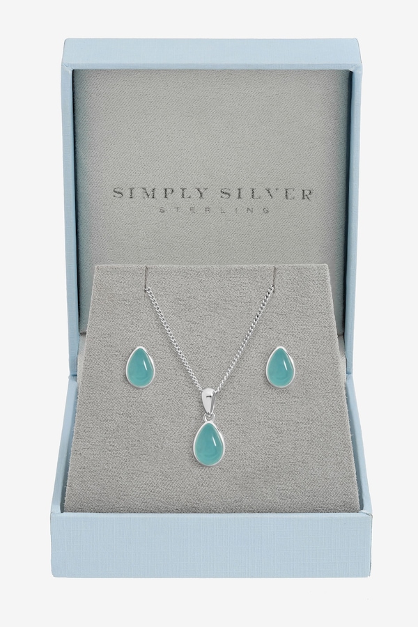 Inicio Sterling Silver Plated Turquoise Peardrop Set - Gift Box