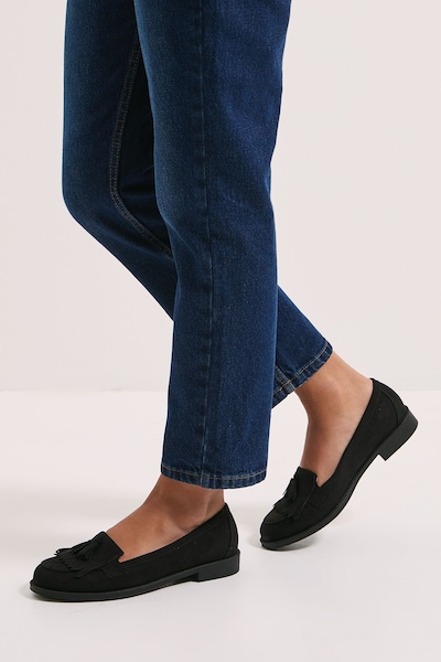 Dorothy Perkins Wide Fit Leigh Fringe Loafers Natural Black