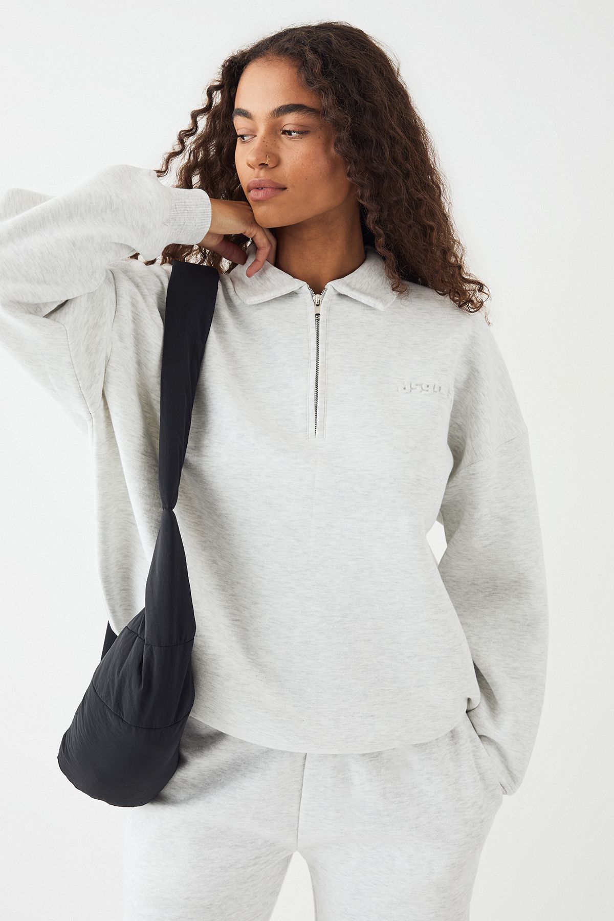 DSGN Studio DSGN Studio Embossed Collared Half Zip Sweatshirt Ash Grey image 3