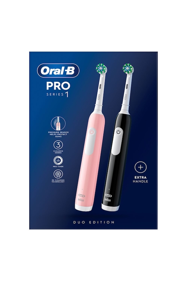 Oral B Pro Series 1 Black & Pink Duo Toothbrushes Multi