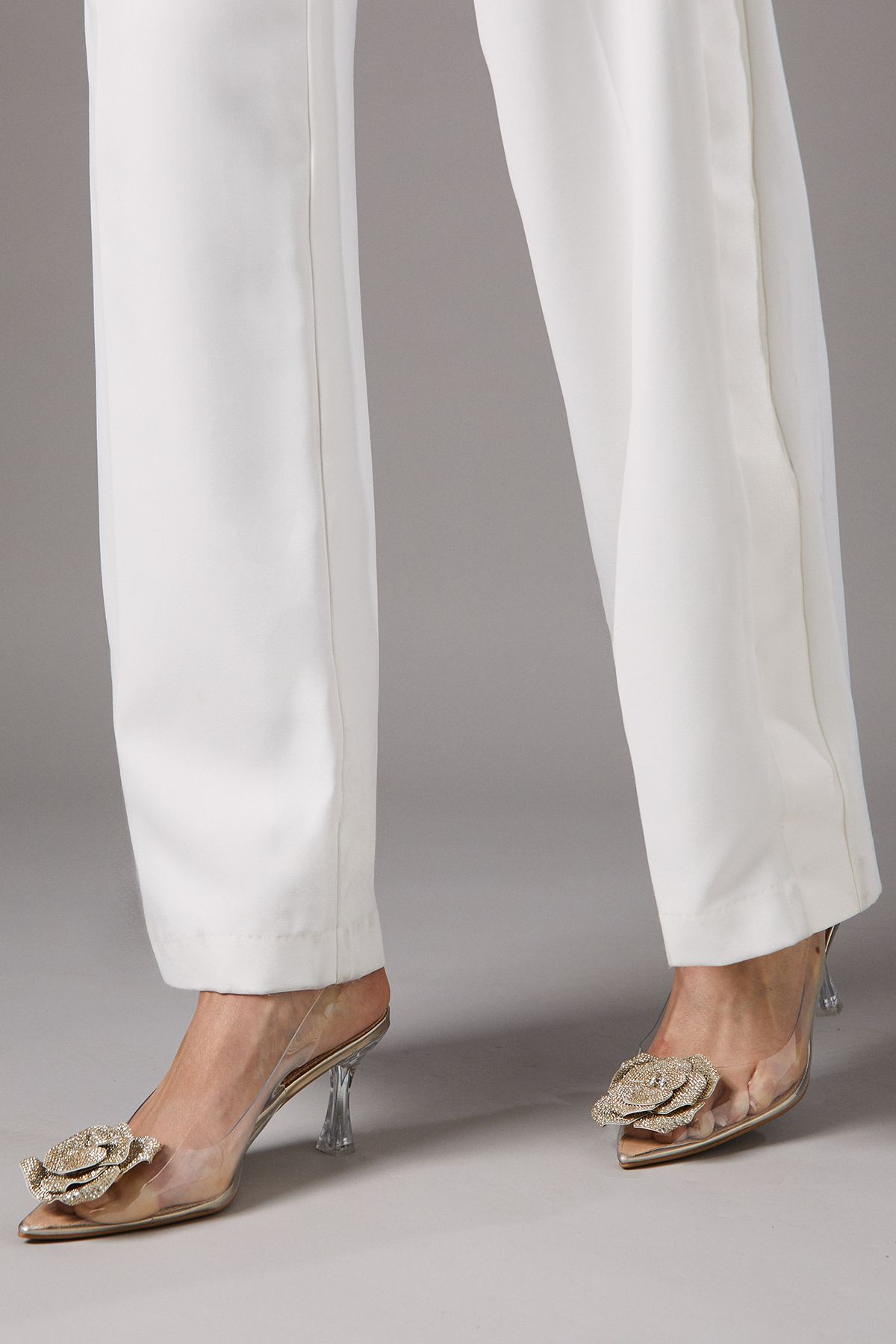 Coast Venessia Clear Vinyl Diamante Corsage Detail Heeled Court Shoes Gold image 2