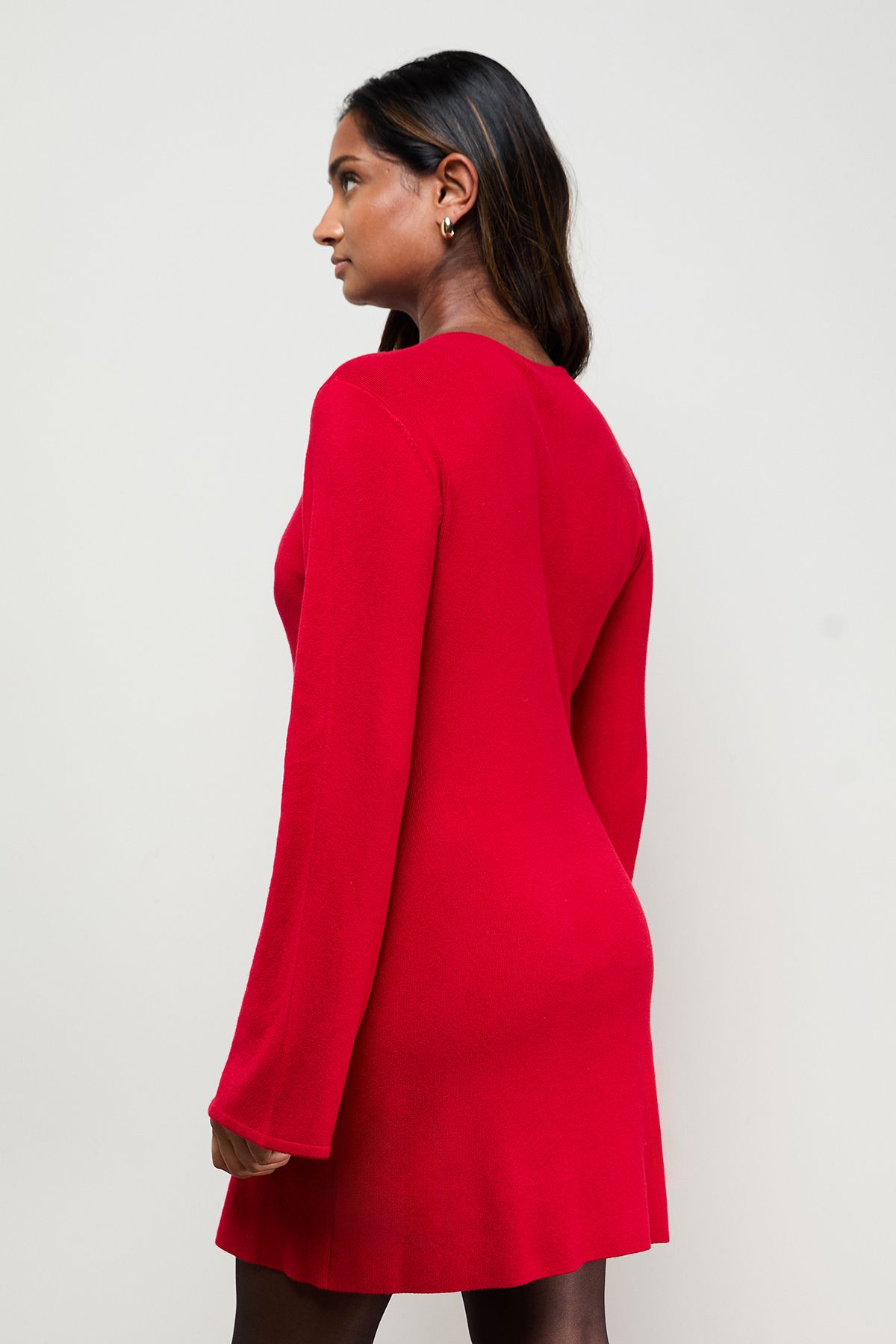 Oasis Embellished Bow Knitted Dress Red image 3