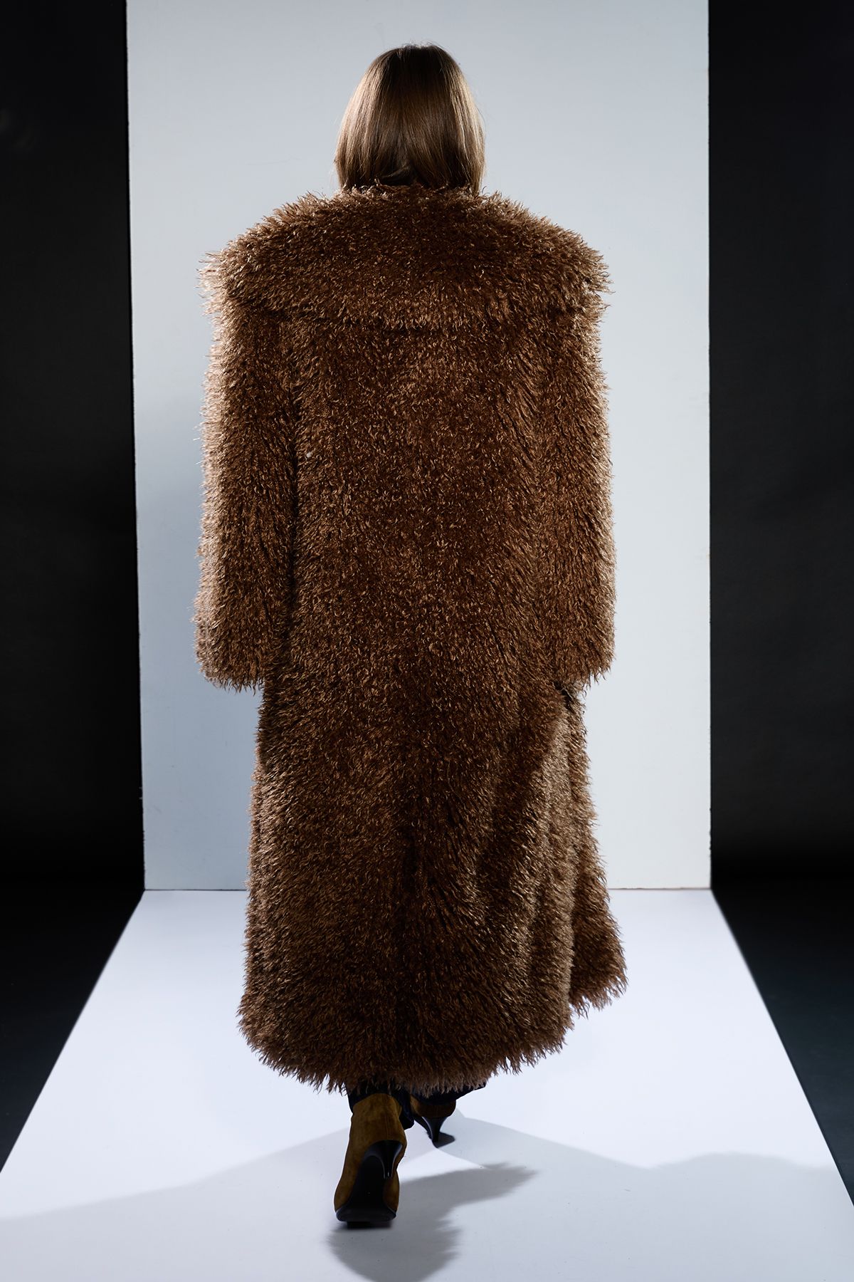 RUNWAY 1.8.1.8 Runway 1.8.1.8 Long Shaggy Fur Coat Brown image 3