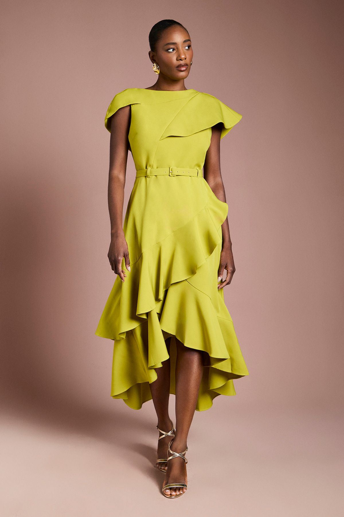 Coast Waterfall Crepe Belted Midi Dress Acid Lime image 1