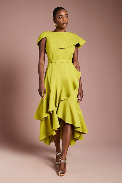 Coast Waterfall Crepe Belted Midi Dress Acid Lime