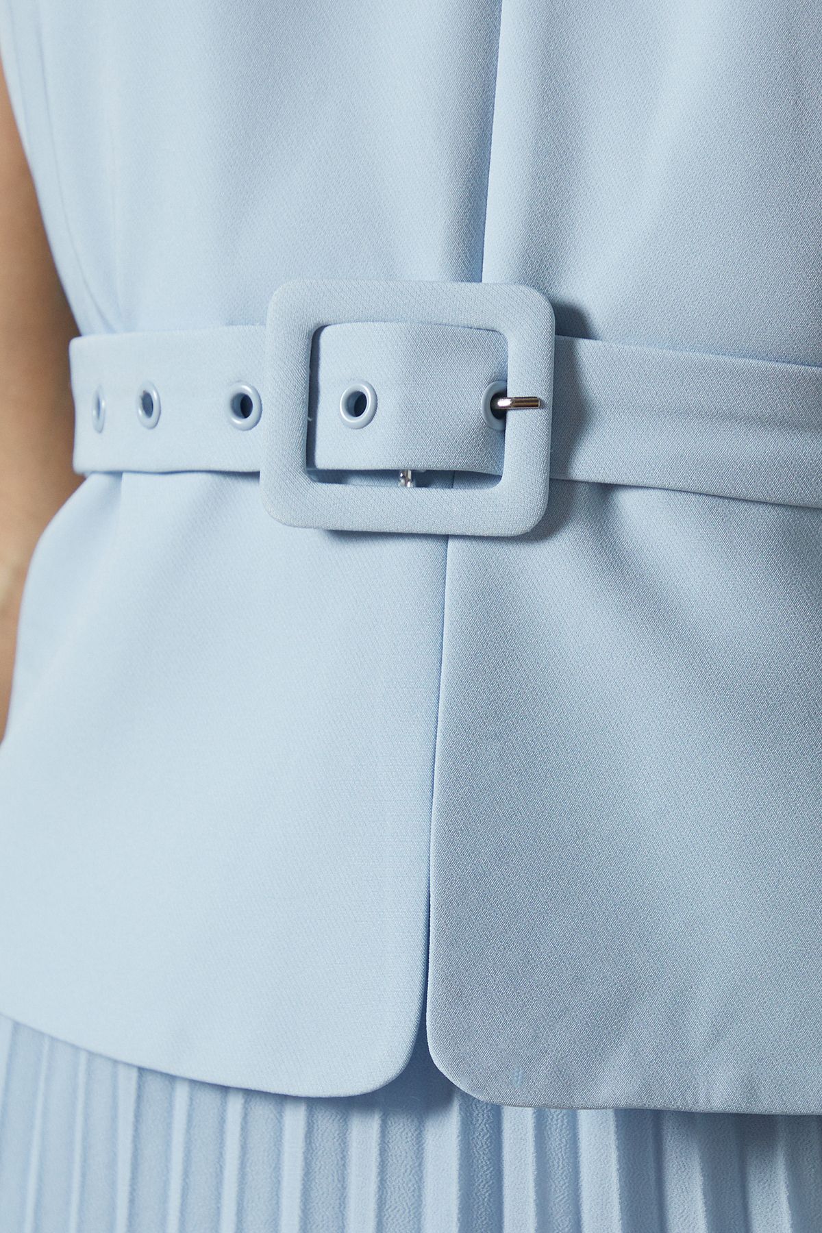 Coast Petite Cross Over Neck Pleated Midi Dress Light Blue image 5