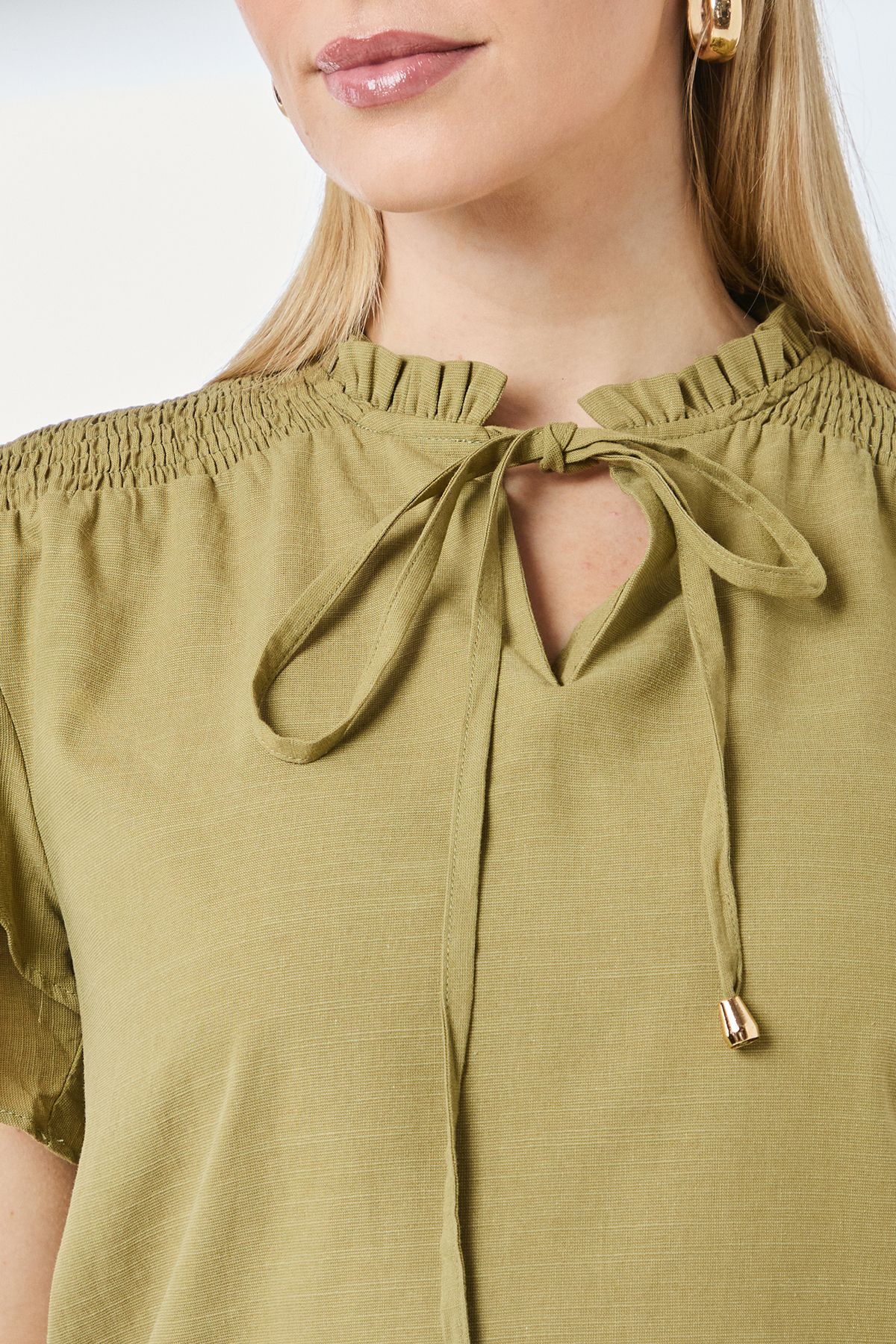 Principles Bubble Hem Flute Sleeve Top Olive image 5
