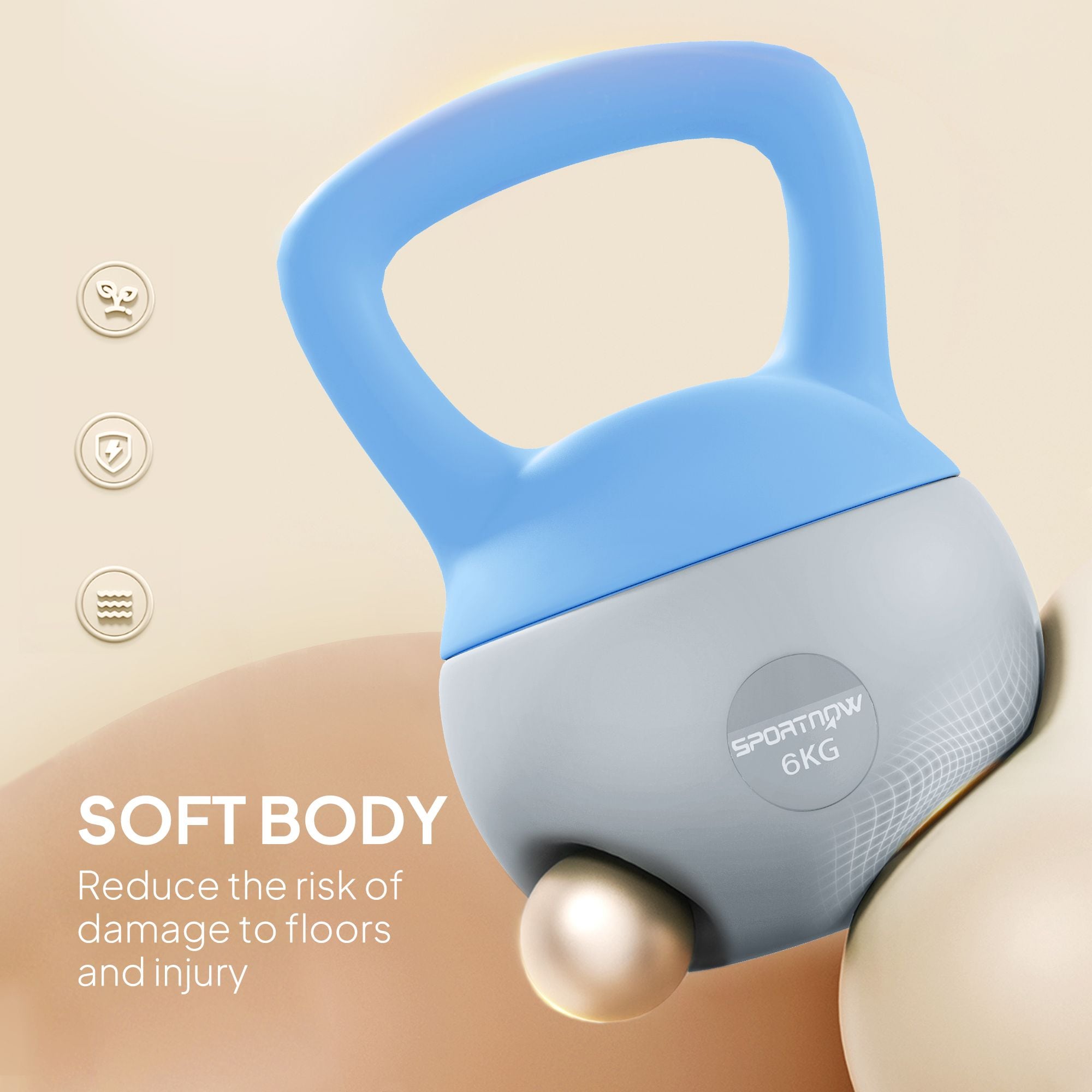 SPORTNOW 6KG Kettlebell w/ Soft Body, Non-Slip Handle, Light Blue and Grey image 4