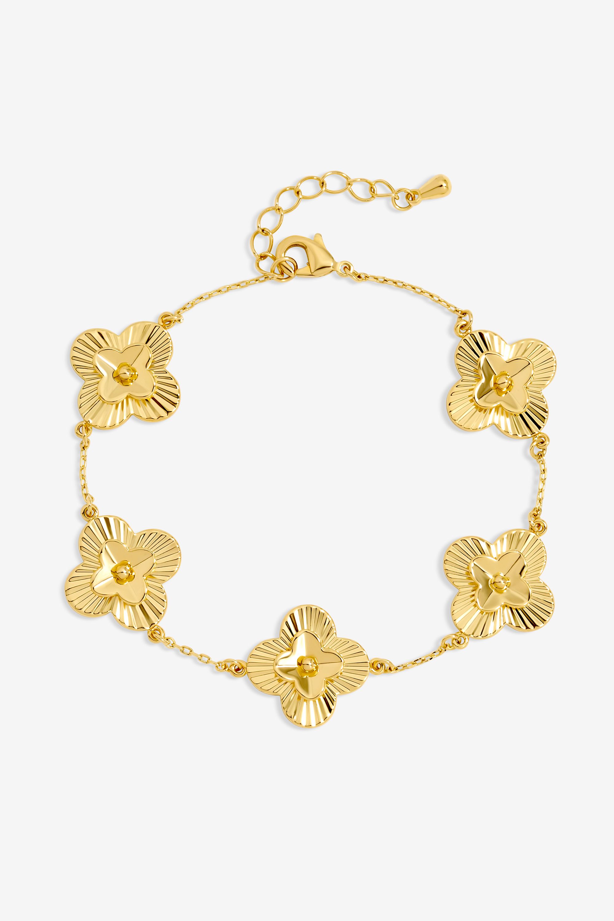 Inicio 14K Gold Plated Dimaond Cut Clover Station Bracelet - Gift Pouch image 1