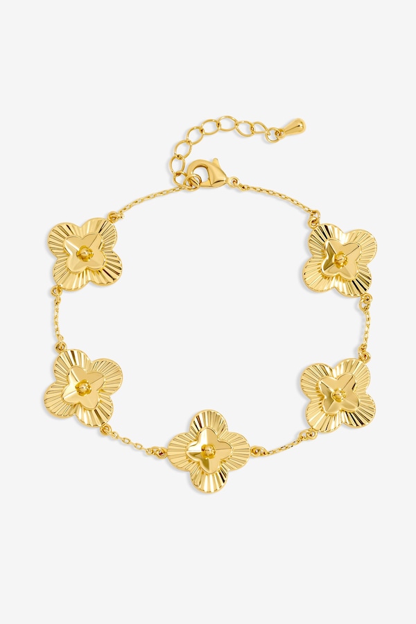 Inicio 14K Gold Plated Dimaond Cut Clover Station Bracelet - Gift Pouch