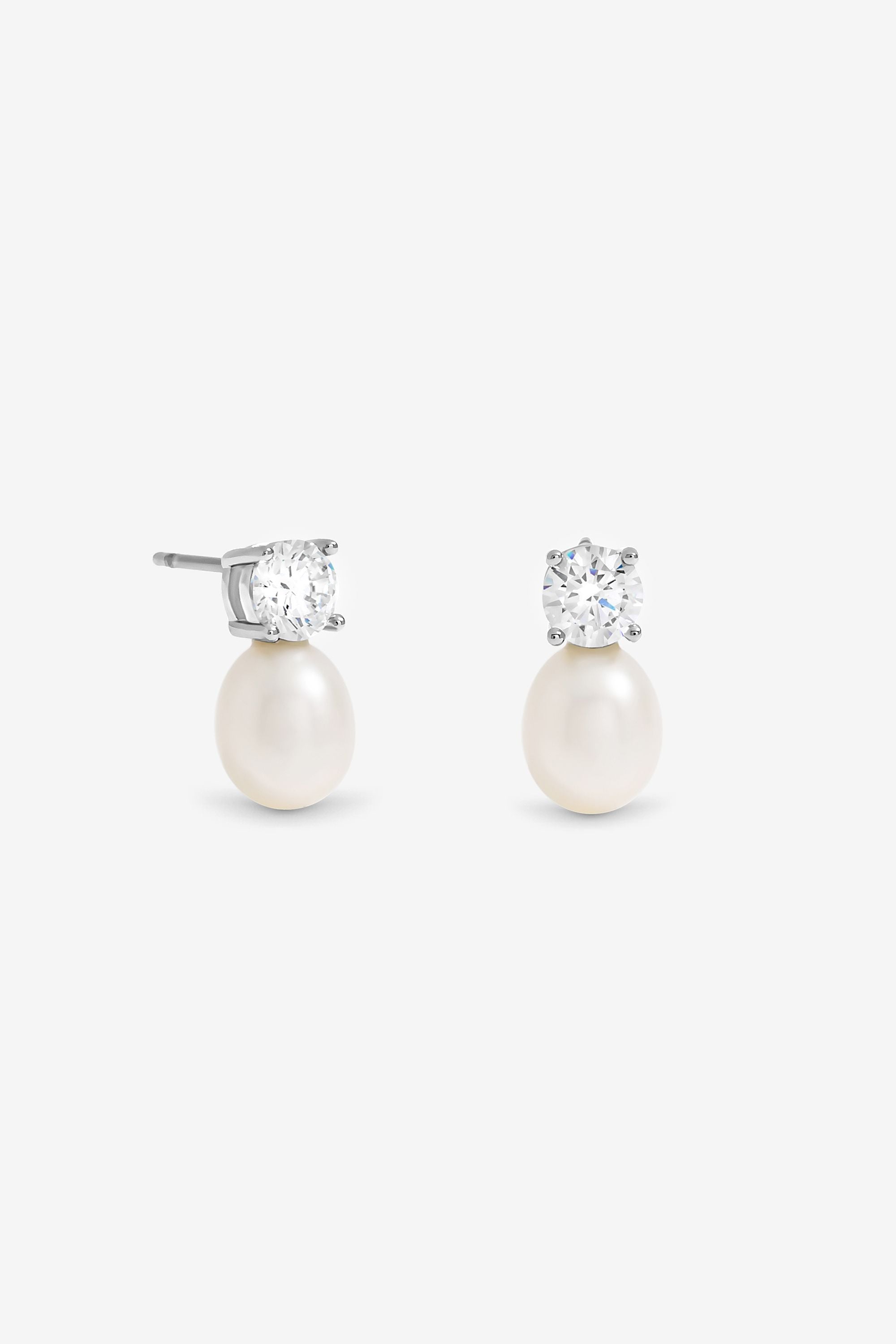 Jon Richard Rhodium Plated Crystal and Fresh Water Pearl Drop Earrings image 1