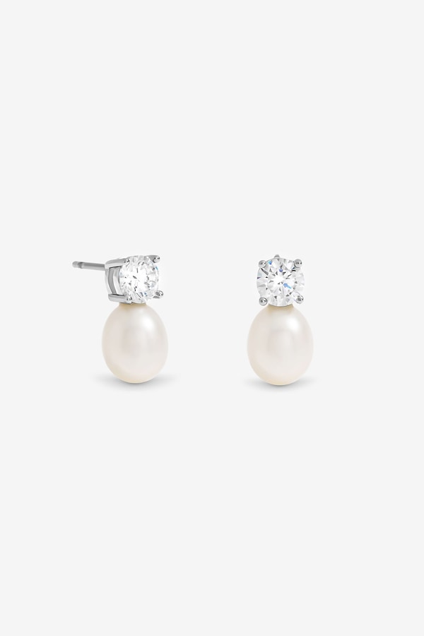 Jon Richard Rhodium Plated Crystal and Fresh Water Pearl Drop Earrings