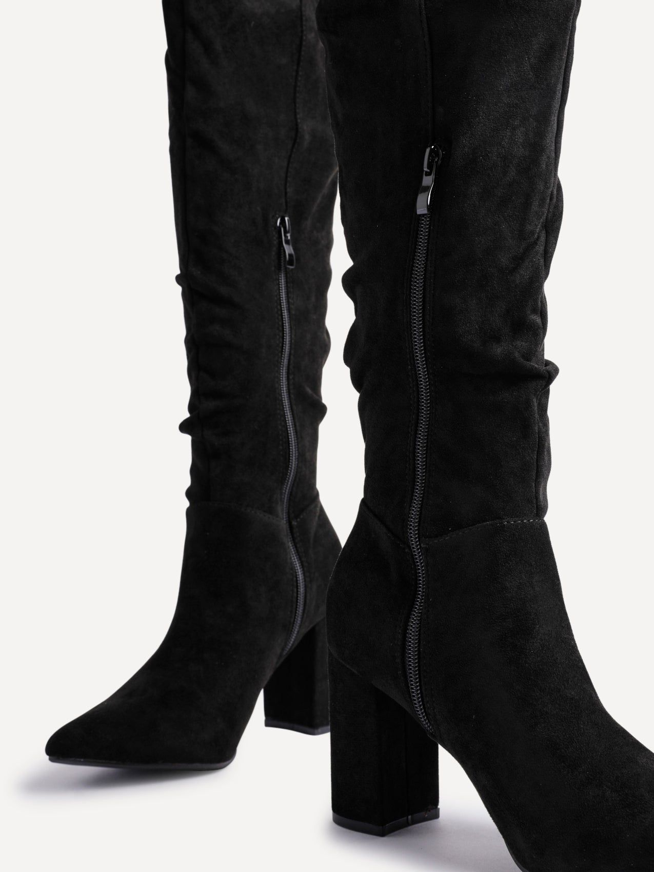 Linzi Bonnie Black Suede Block Heel Knee High Ruched Boot image 4
