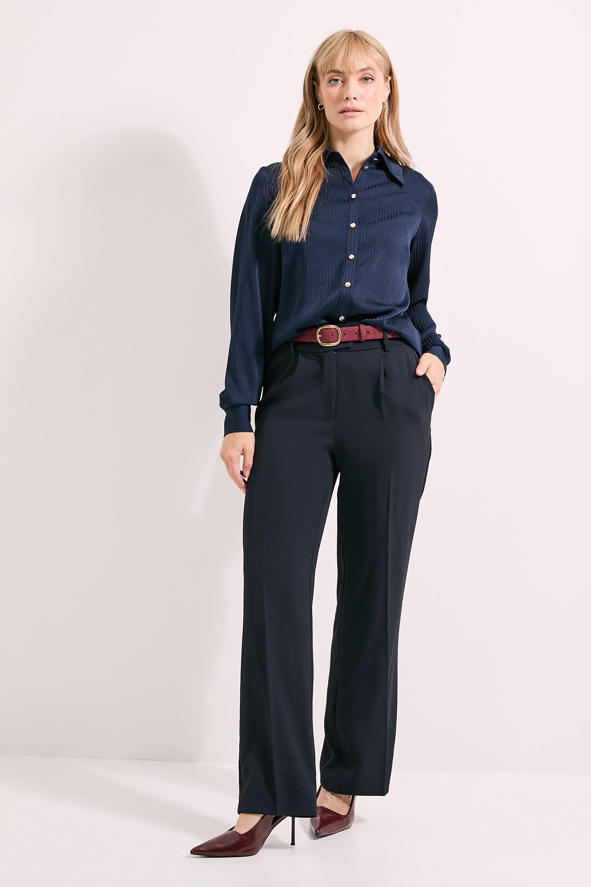 Principles Navy Satin Burnout Stripe Shirt Navy image 4