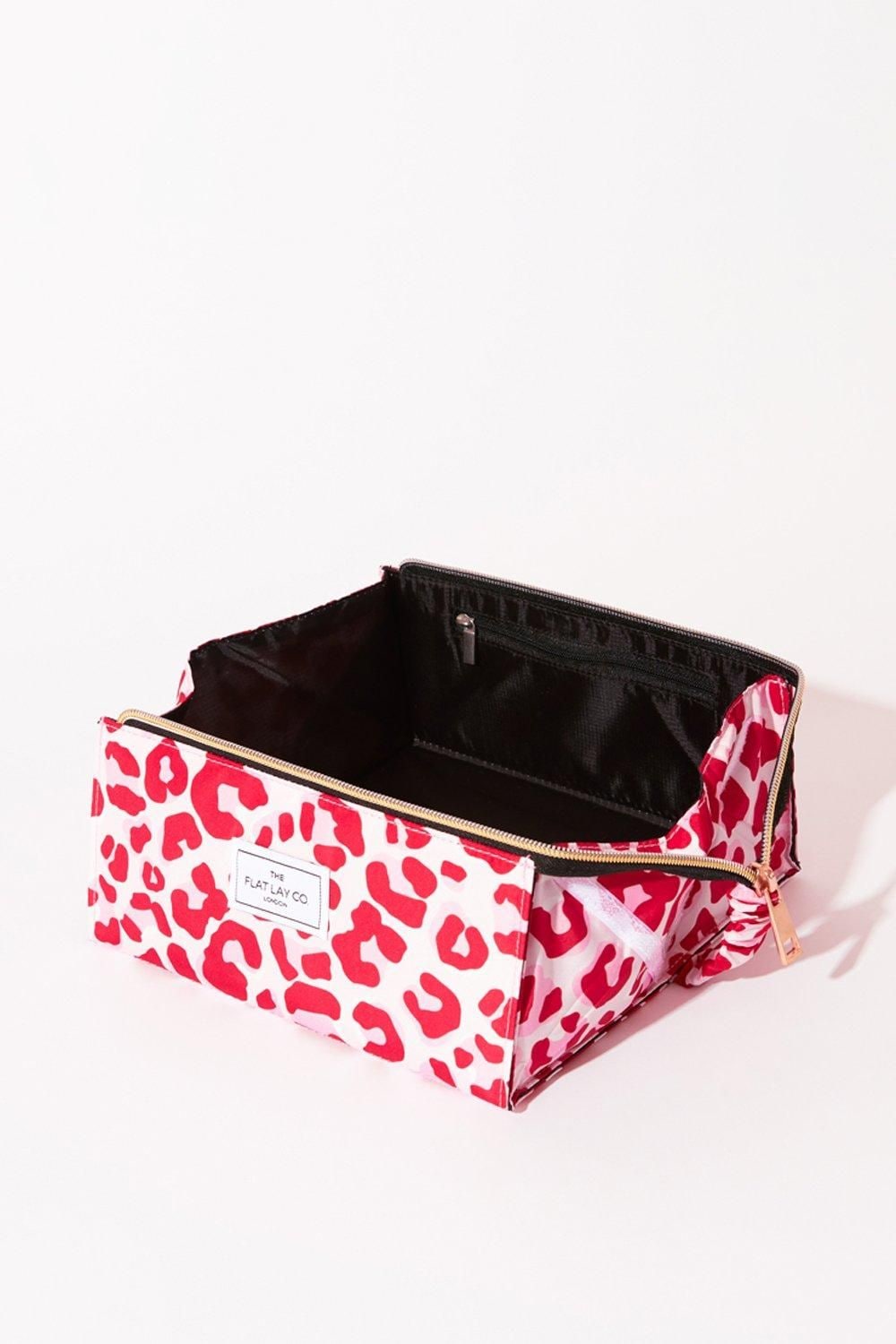 The Flat Lay Co Pink Leopard Open Flat Makeup Box Bag Multi image 4