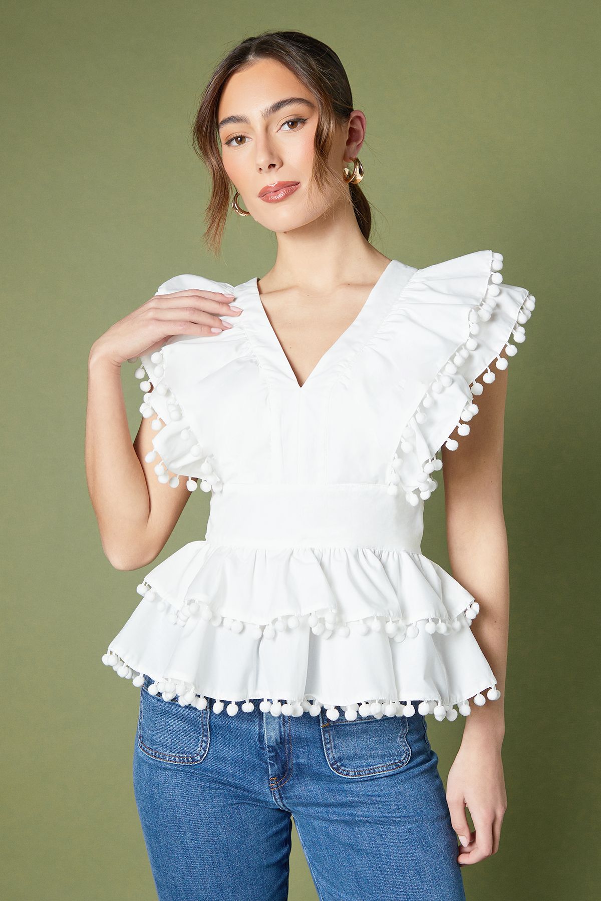 Coast Pom Pom Trim Top White image 1