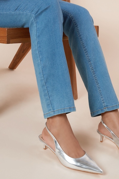 Dorothy Perkins Faelina Faux Leather Slingback Kitten Heel Court Shoes Silver