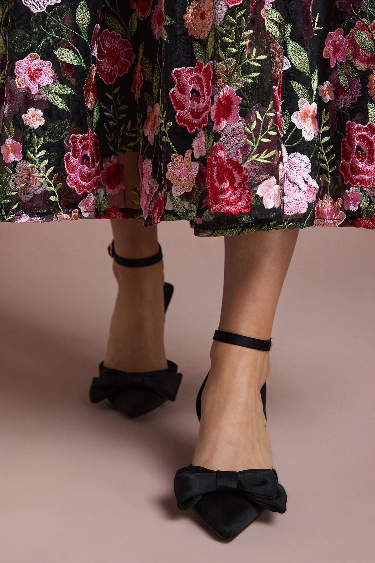 Coast Cristina Satin Bow Pointed Kitten Heel Court Shoes Black image 2