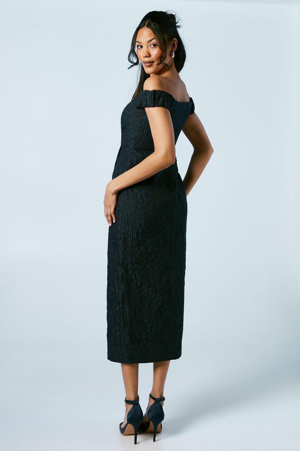 Coast Jacquard Bardot Bridesmaid Column Dress Navy image 3