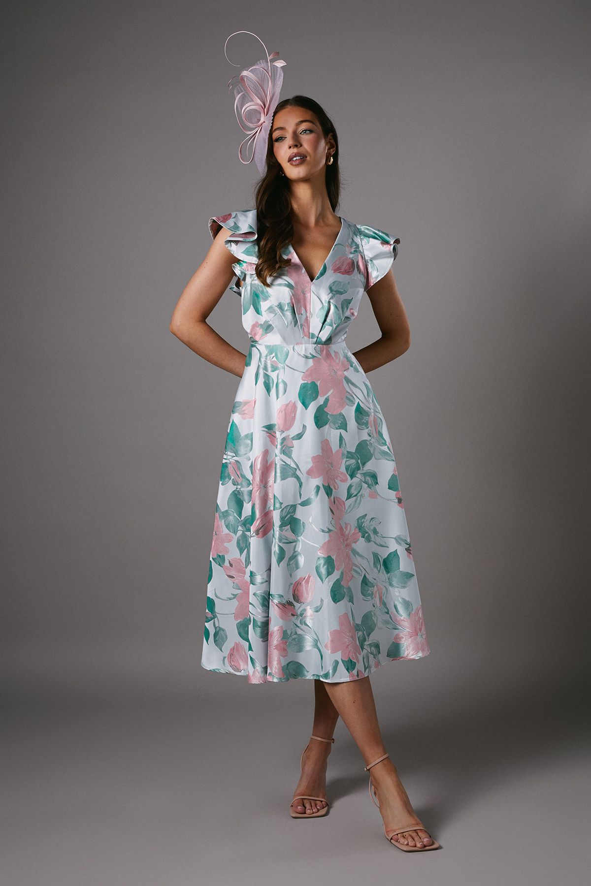 Coast Jacquard Ruffle Sleeve Prom Dress Mint image 1