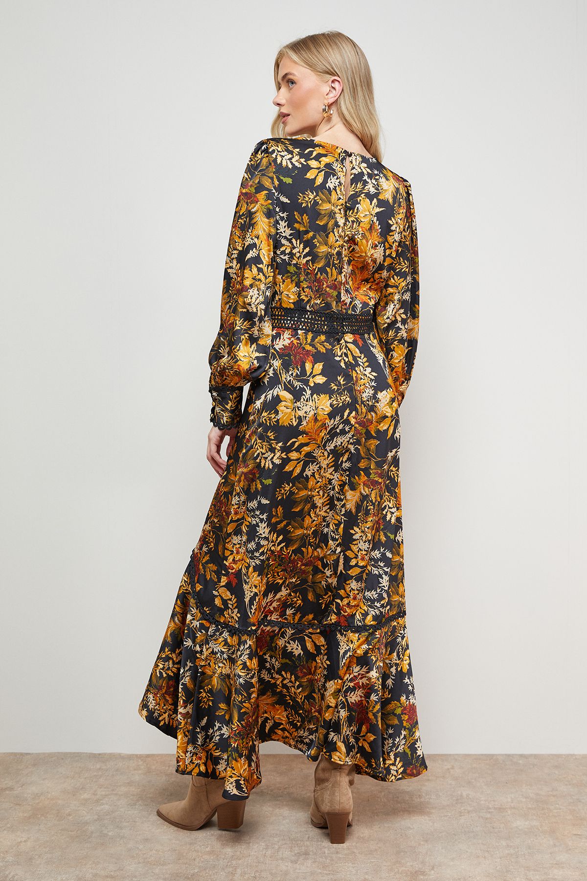 Oasis Printed Lace Trim Detail High Low Hem Midi Dress Floral image 4