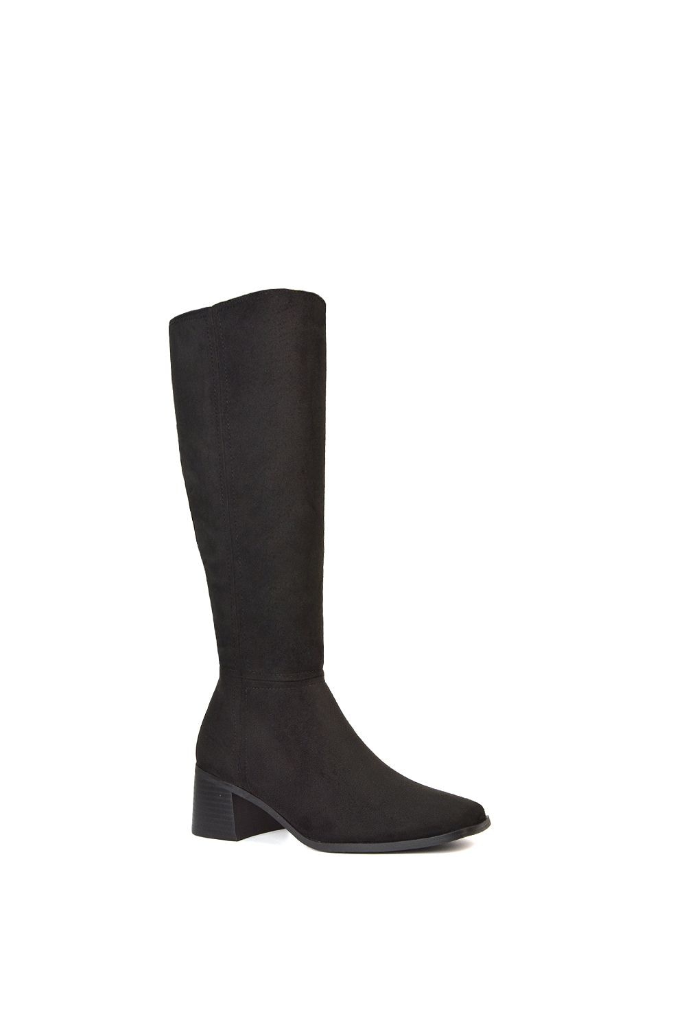XY London 'Ruby' Square Toe Zip Up Knee High Calf Boots With Low Heel image 2