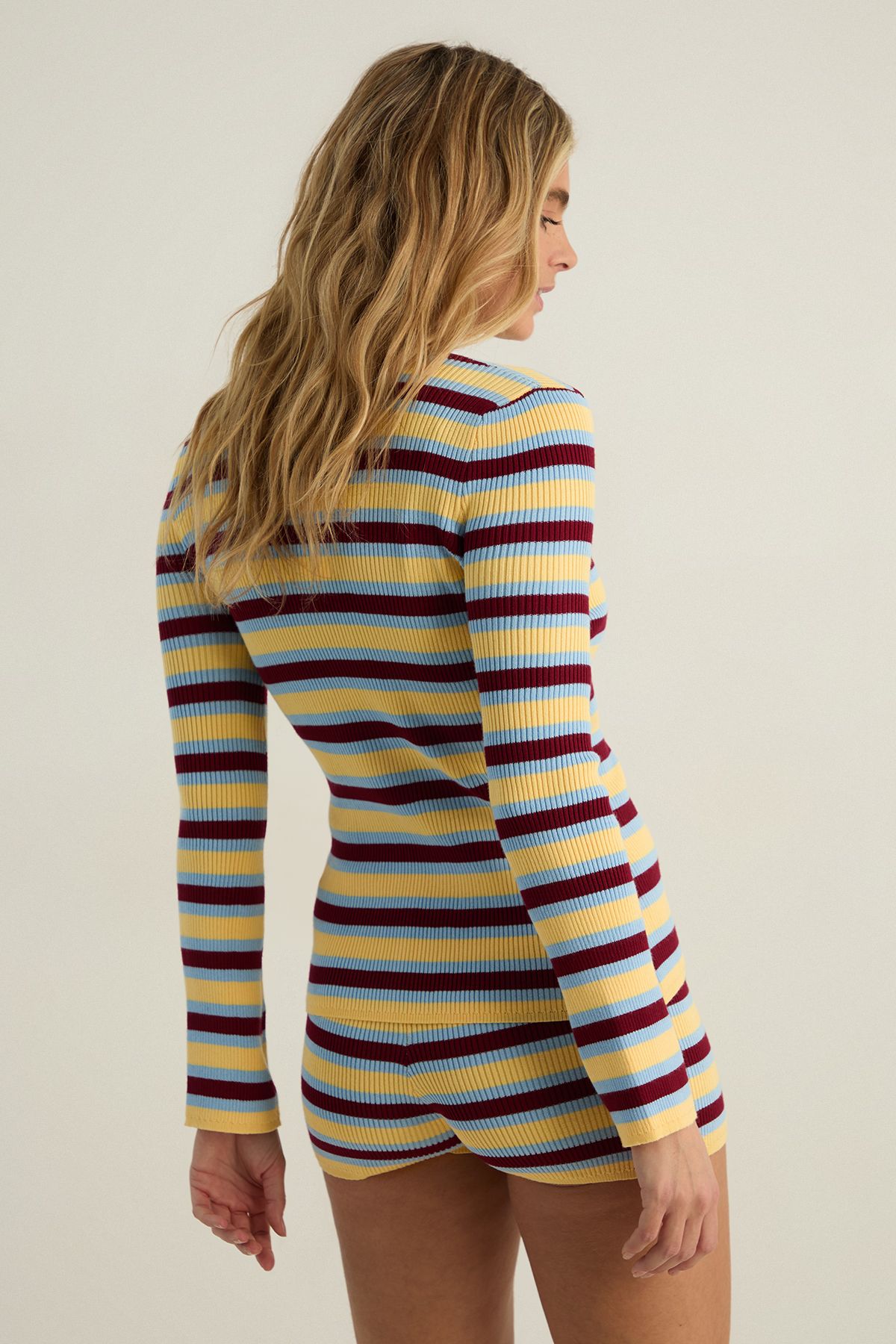 NastyGal Stripe Knitted Shorts Yellow image 3