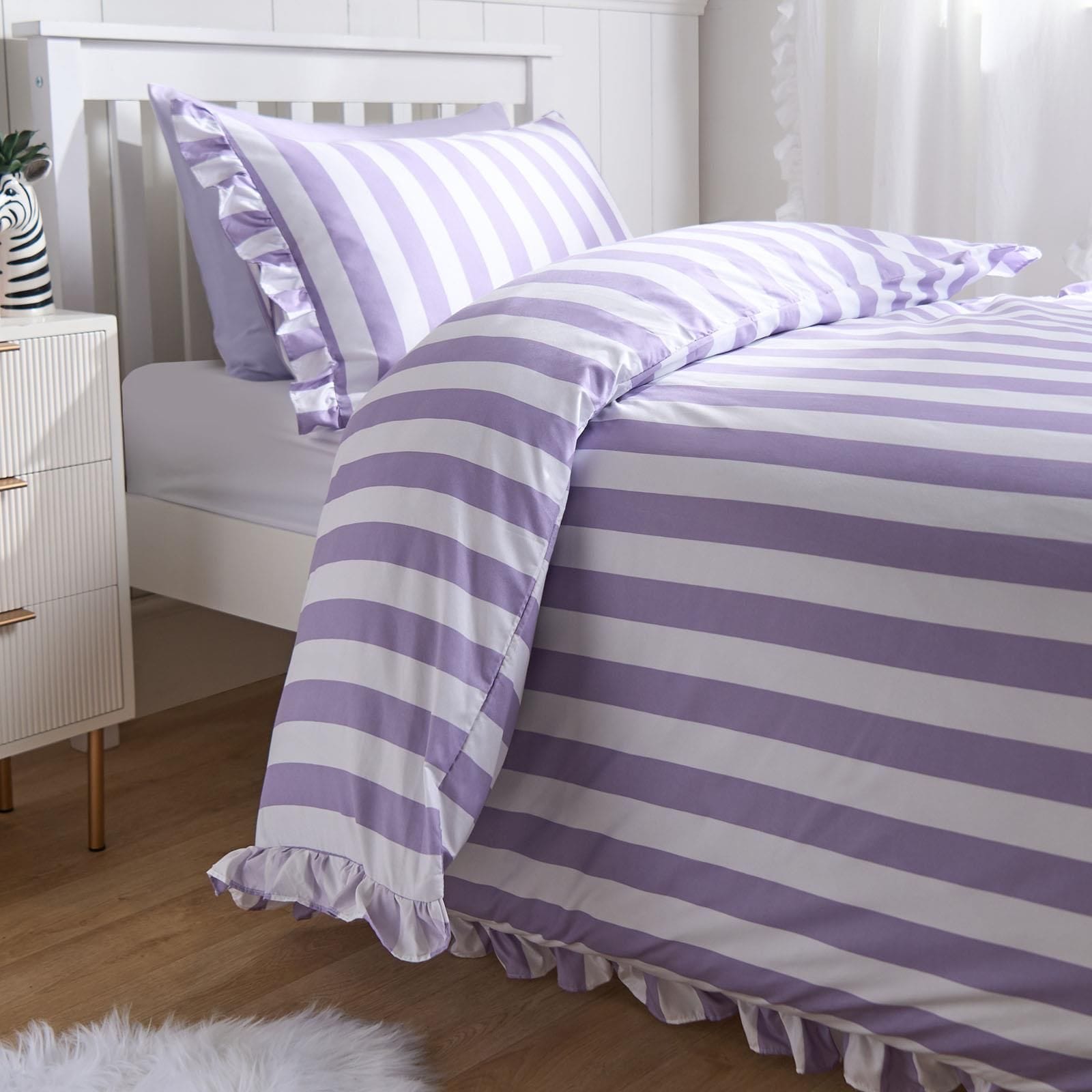 OHS Frill Duvet Cover Bedding Set Pillowcase Stripe Quilt Luxury image 2