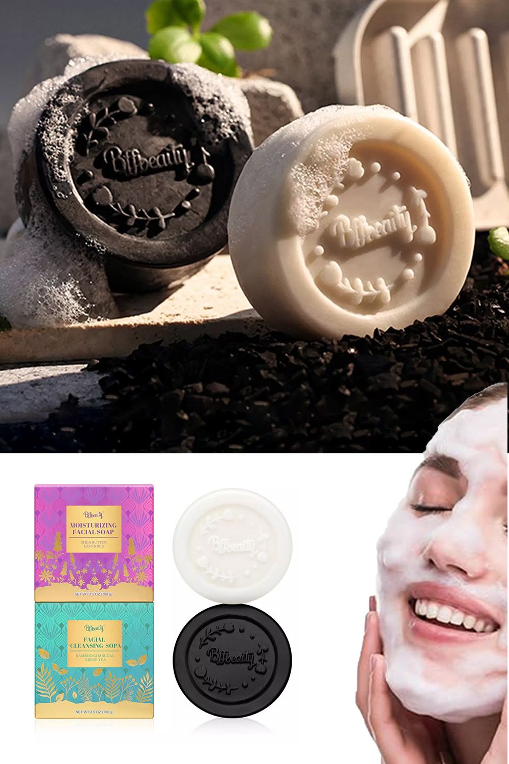 Living and Home Soap Bar Facial Cleansing Soap Bars 2 Pcs Face Cleanser Bar Set image 1