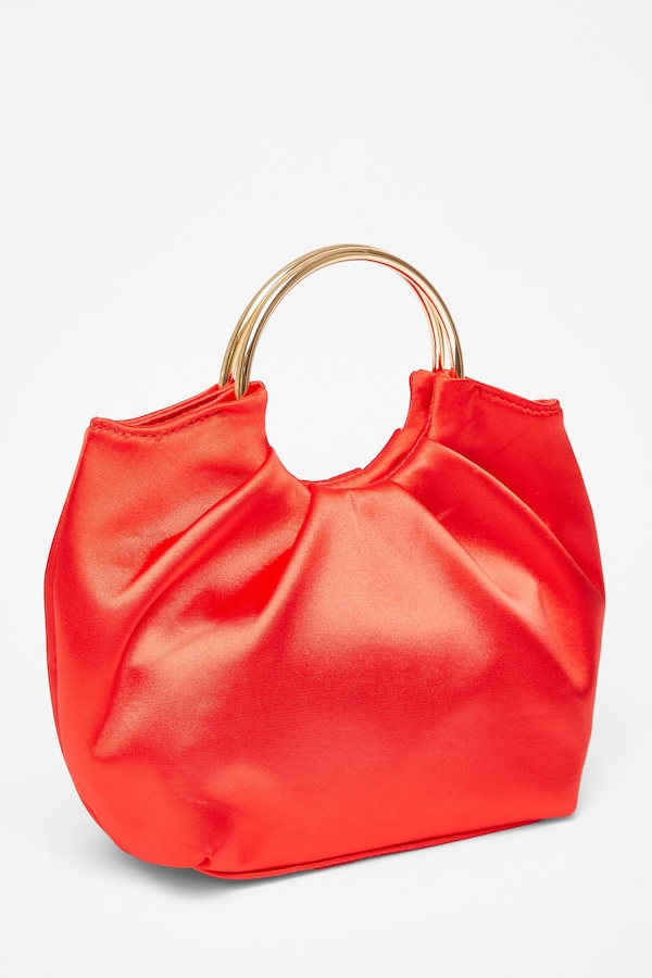 Quiz Red Satin Pleated Top Handle Bag