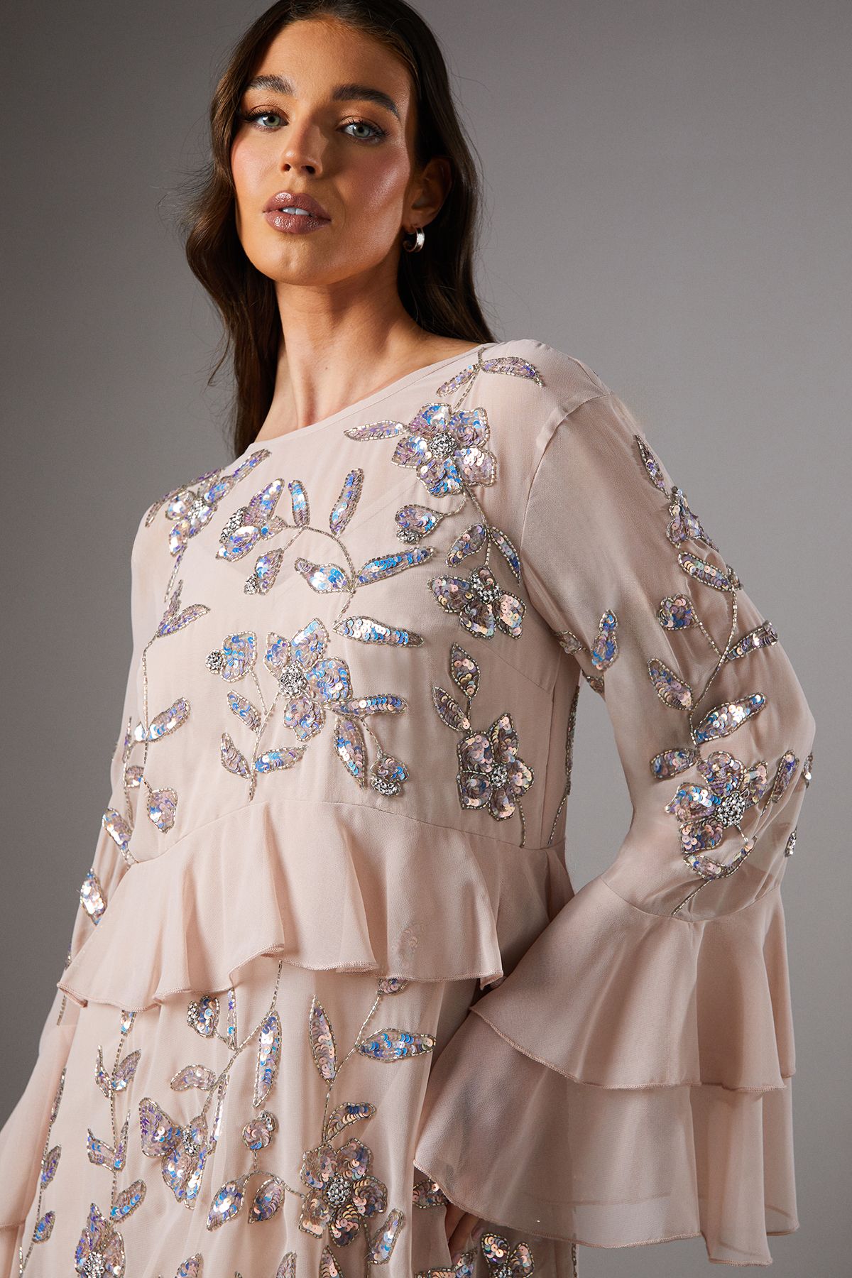 Coast Sequin Long Sleeve Ruffle Mini Dress Nude image 4