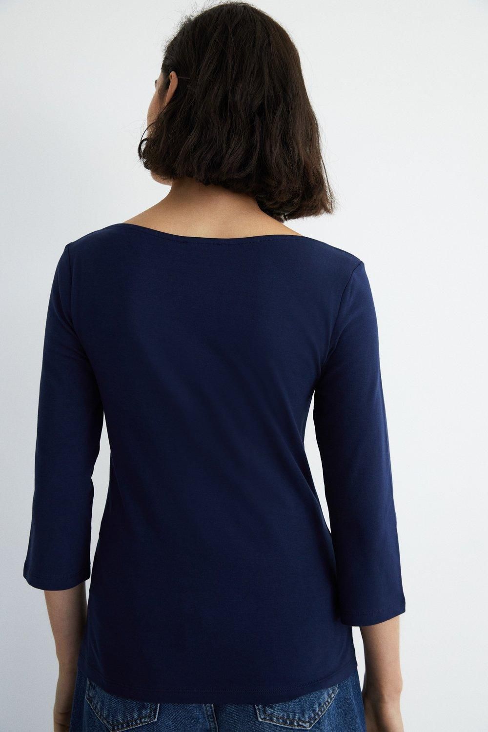 Warehouse Slash Neck 3/4 Sleeve Top Navy image 3