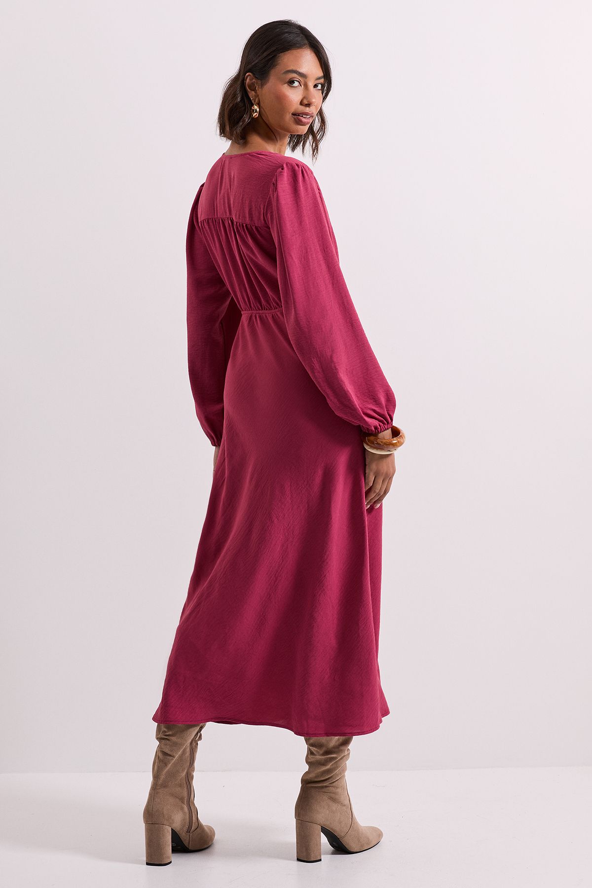 Dorothy Perkins Wrap Detail Blouson Sleeve Midi Dress Rose image 3