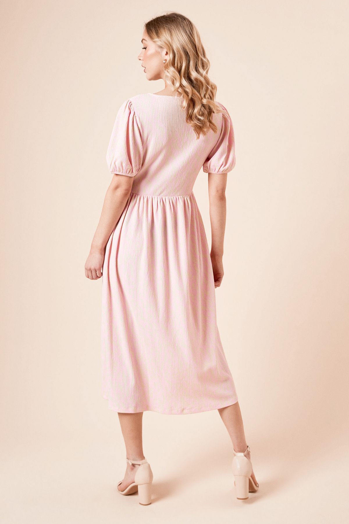 Dorothy Perkins Pink Animal Bow Tie Front Puff Sleeve Jersey Midi Dress Pink image 3