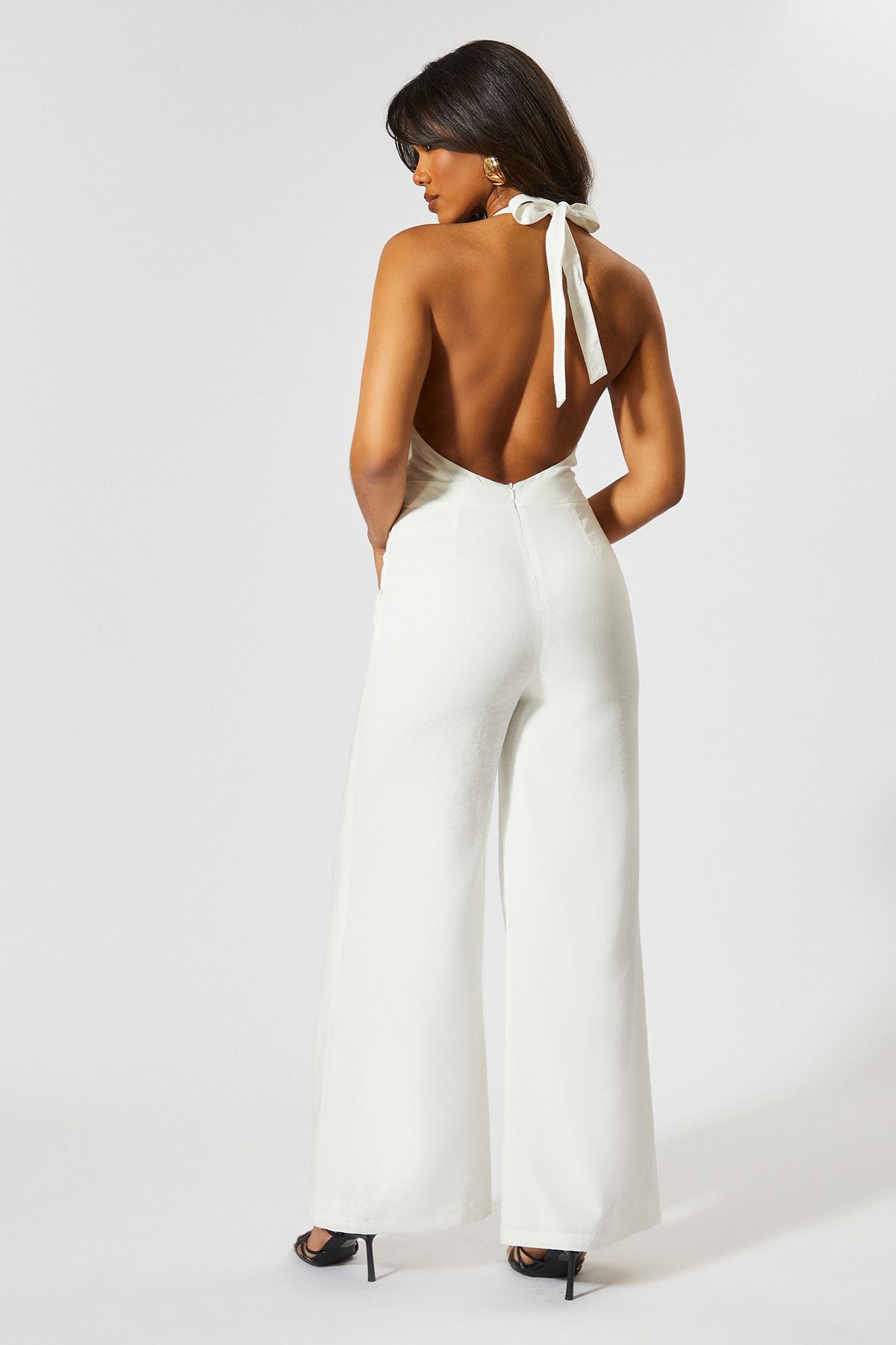 MissPap Linen Look Halter Neck Jumpsuit White image 4