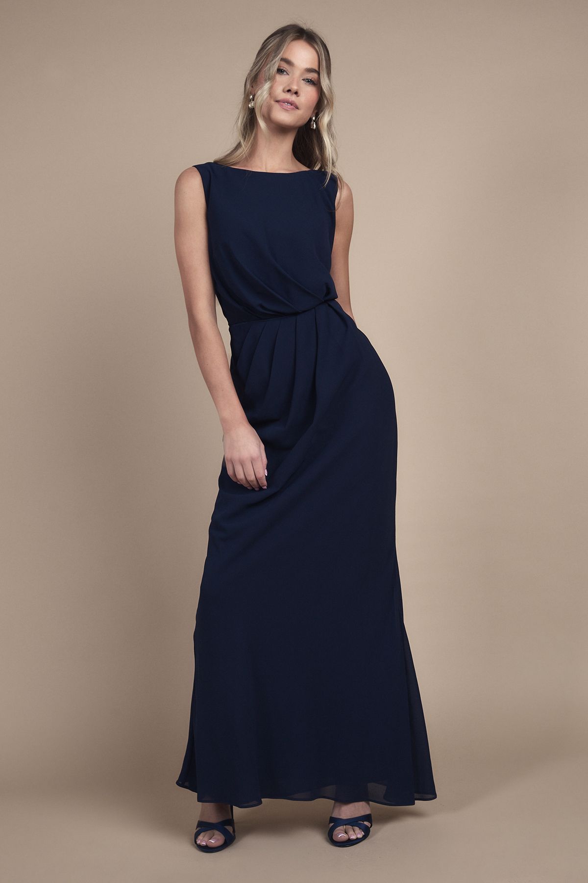 Coast Teen Bridesmaid Ruched Detail Satin Maxi Bridesmaid Dress Navy image 4