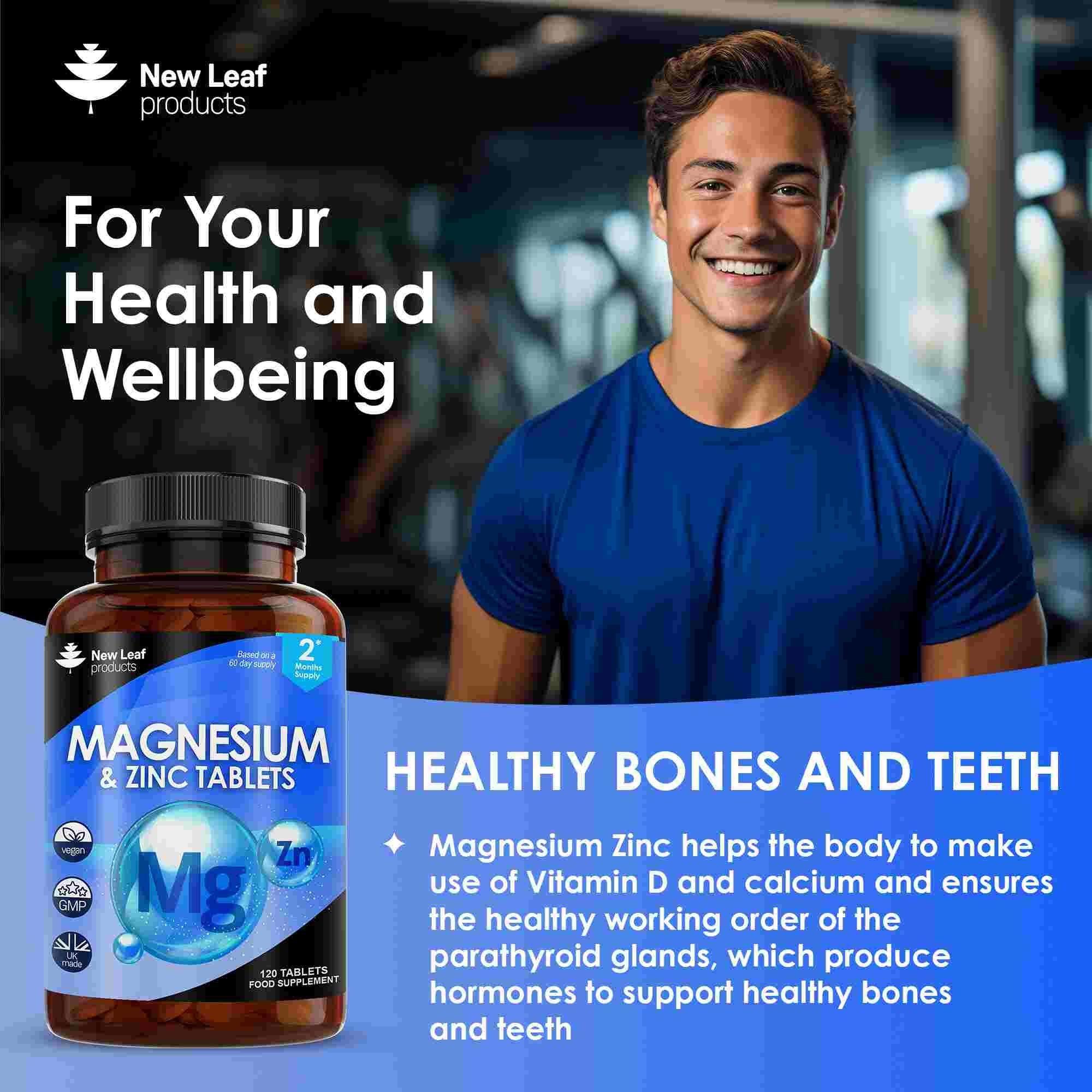 New leaf health Magnesium Supplements 516mg with Zinc - 120 Magnesium Tablets Supports Muscle Bone Health, Tiredness image 3